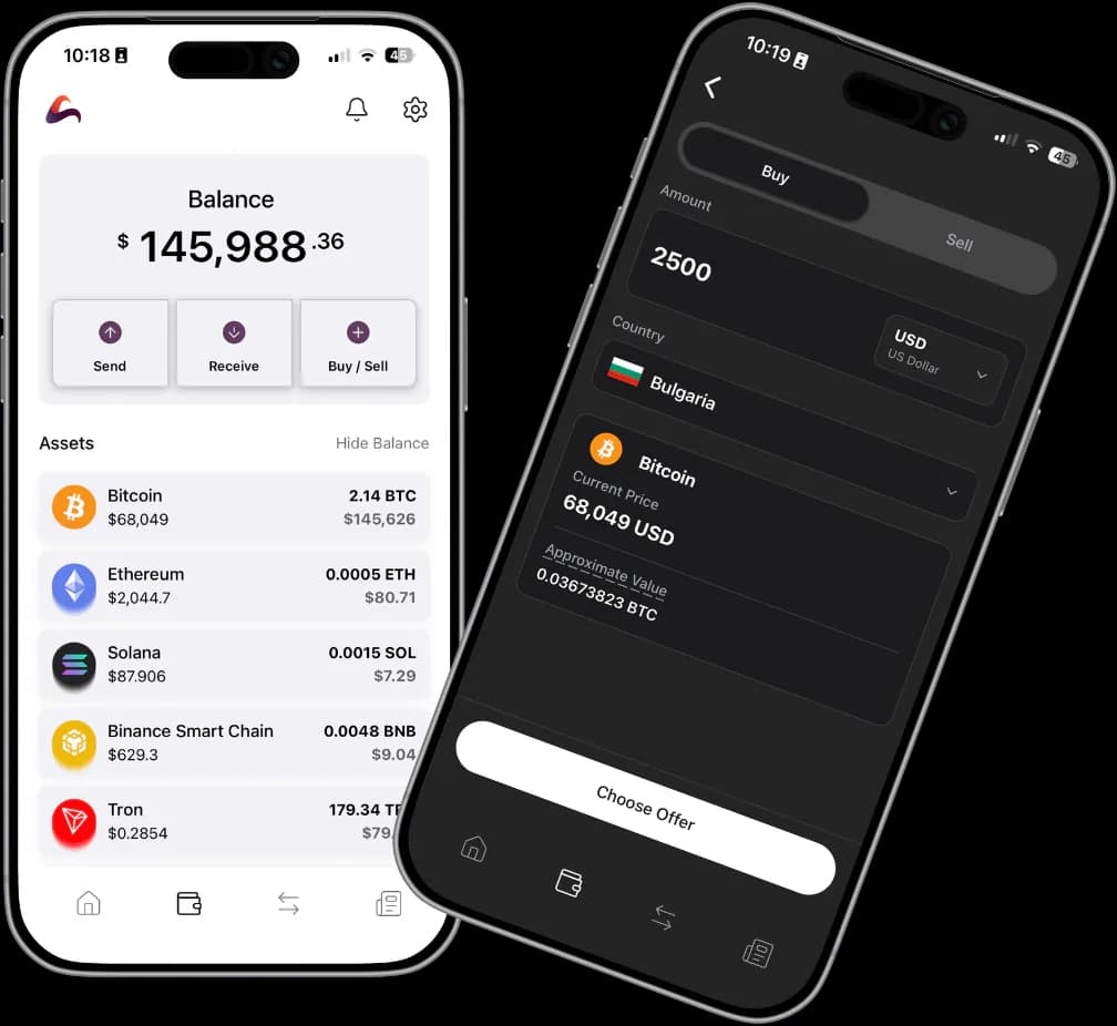 The Assetify wallet app running on phone and tablet
